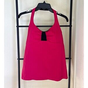 Y2K Activewear Zobha Pink/Black Solid Racerback Tank Built-In Bra Halter Scoop M